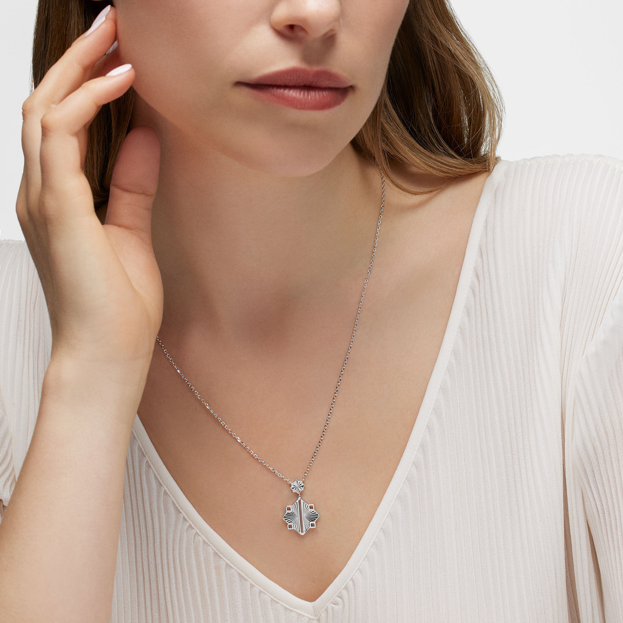 Birks Muse Guilloche Sterling Silver Drop Pendant